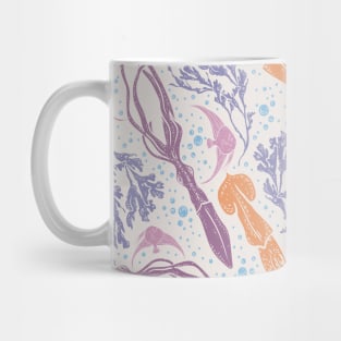 Orange Squid and Fish Design Mug